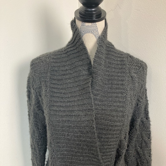 INC Women’s Grey Wrap Knit High Neckline with Fringes on the hem with Toggle - Picture 2 of 5